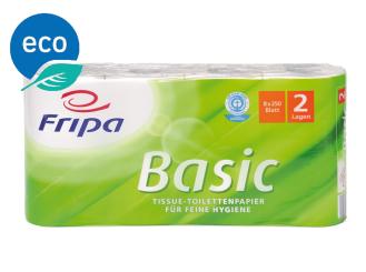 Fripa Toilettenpapier Basic Tissue, 2-lagig, weiß geprägt, 250 Blatt 1x8 Rollen 