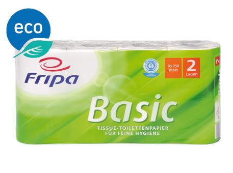 Fripa Toilettenpapier Basic Tissue, 2-lagig, weiß geprägt, 250 Blatt 1x8 Rollen 